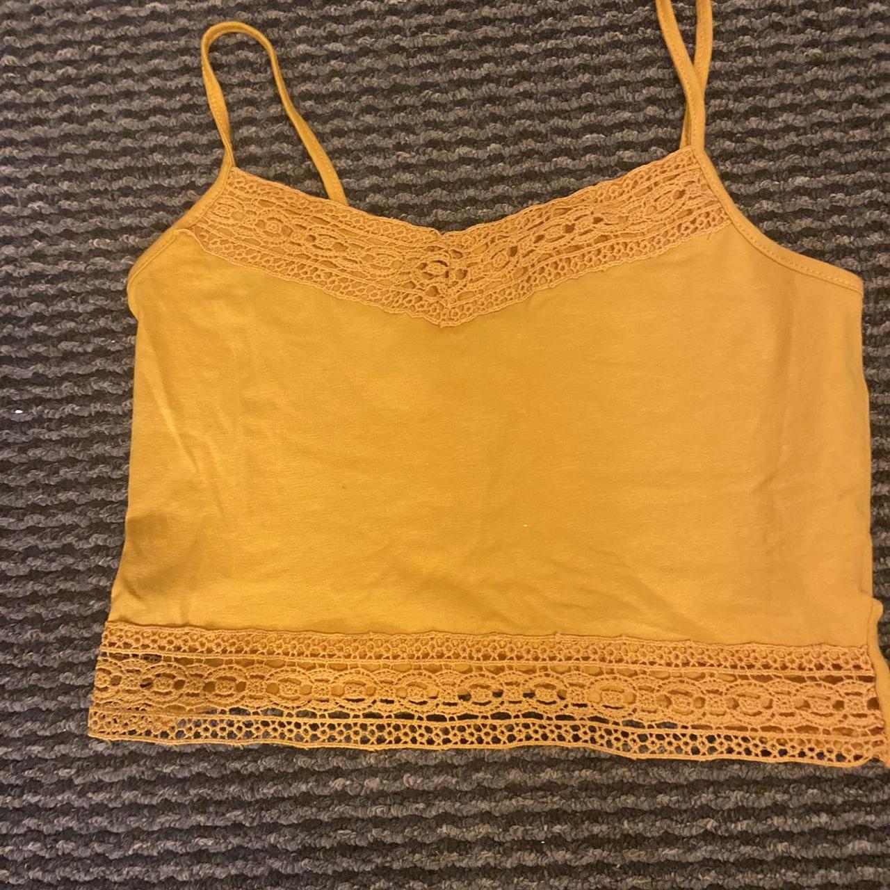 Super cute crop top Lace accents Gold/yellow... Depop