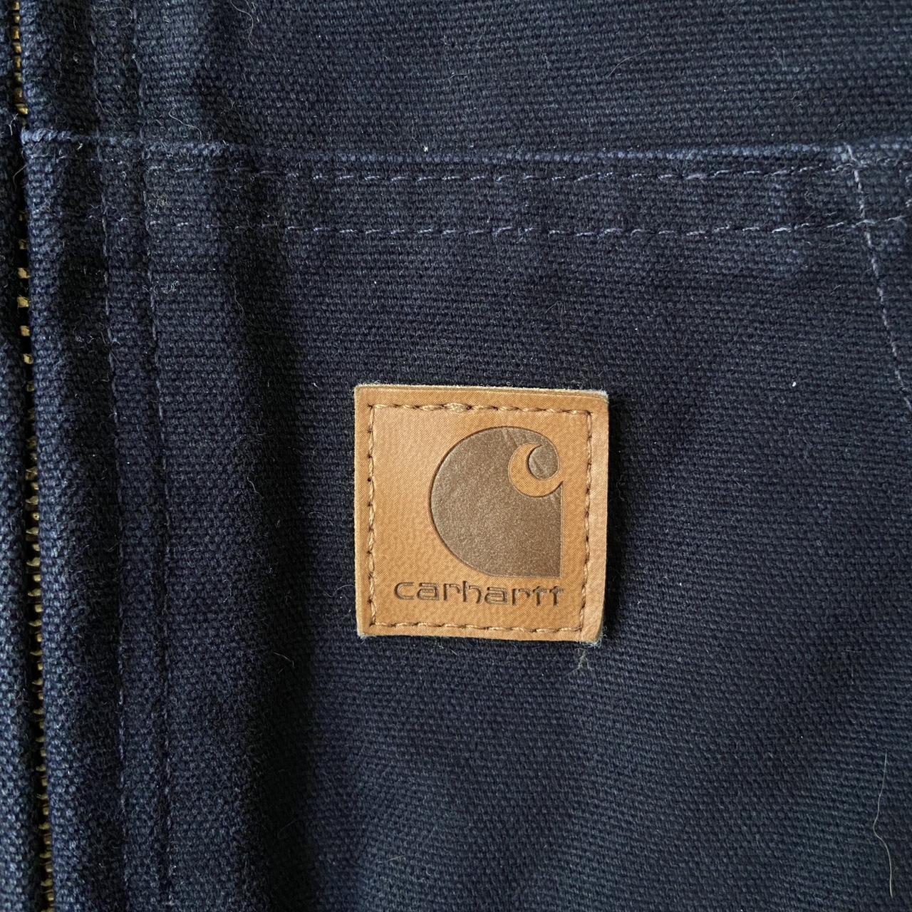 Vintage Carhartt canvas quilted navy full zip hoodie... - Depop