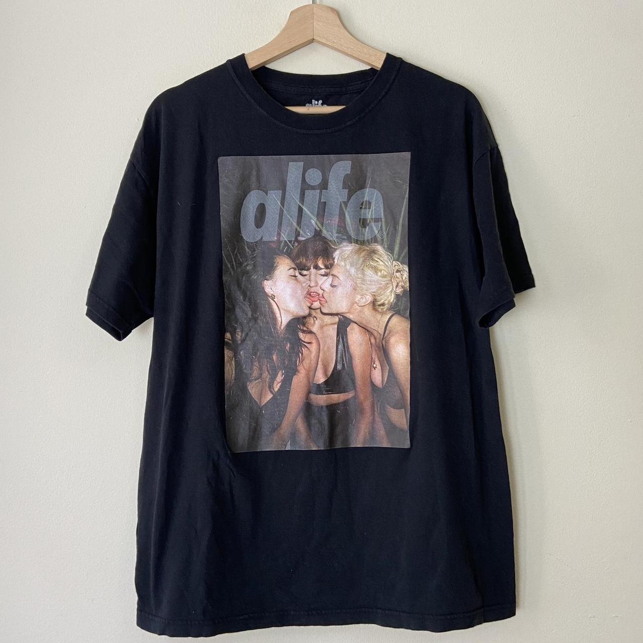 Alife Three Girls Kissing Skate Art Black Tee... - Depop