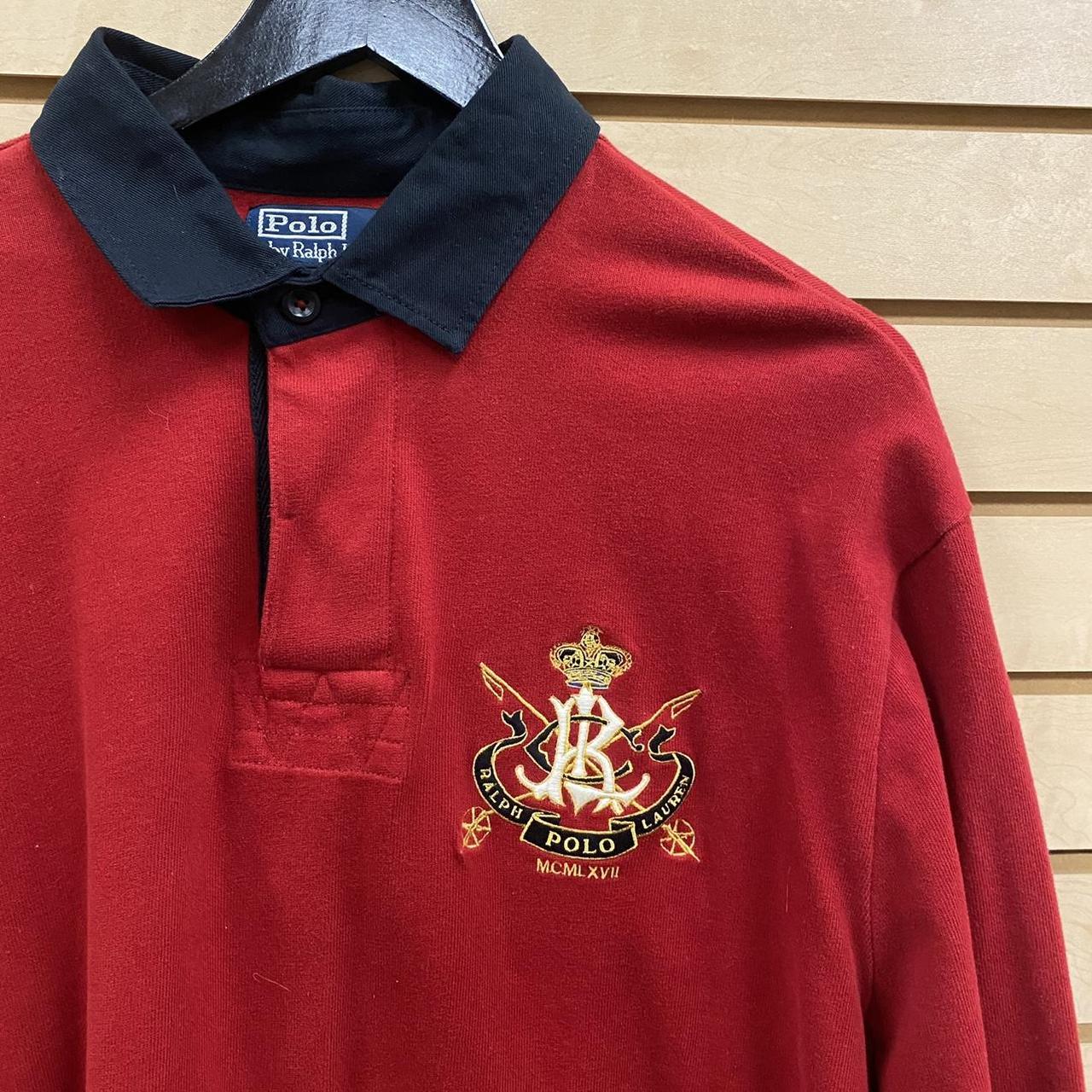 Vintage Ralph Lauren polo. Two toned black and red... - Depop