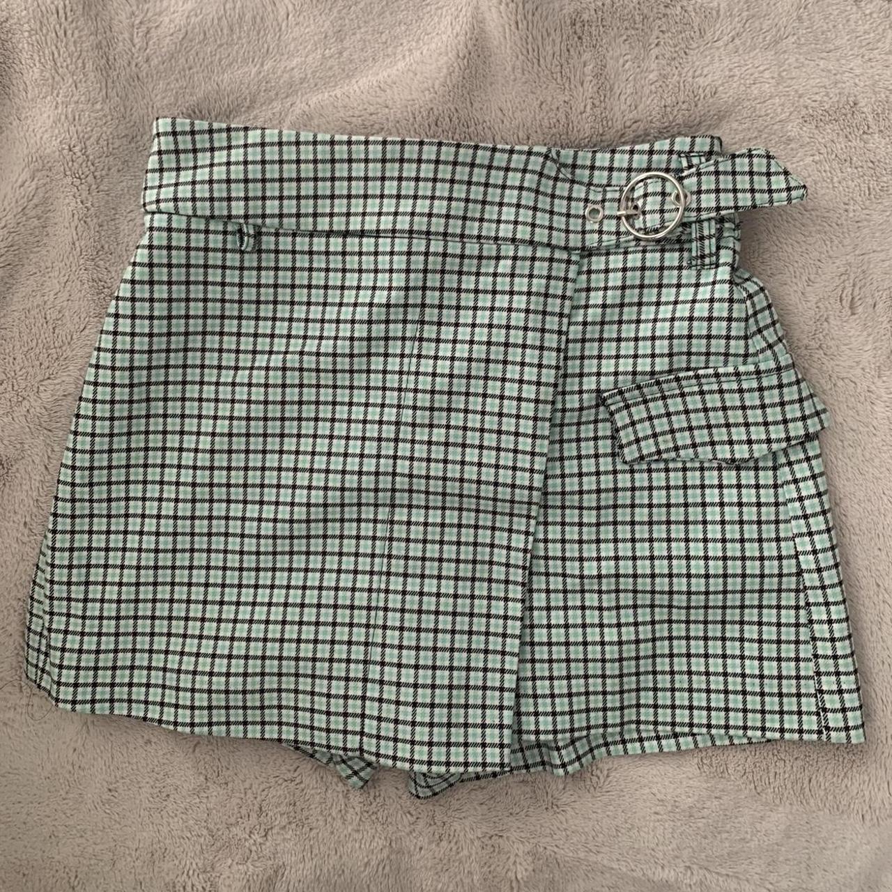 bershka green checkered skort. never worn before,... - Depop