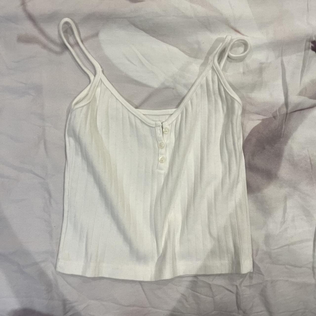 brandy melville ribbed button down white tank top... Depop