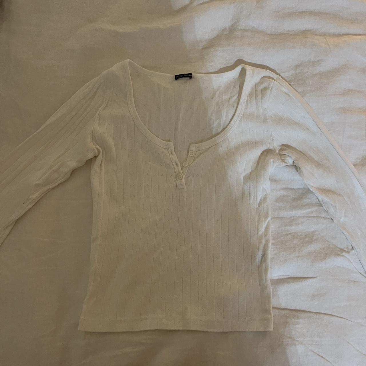 brandy melville white long sleeve top worn once - Depop