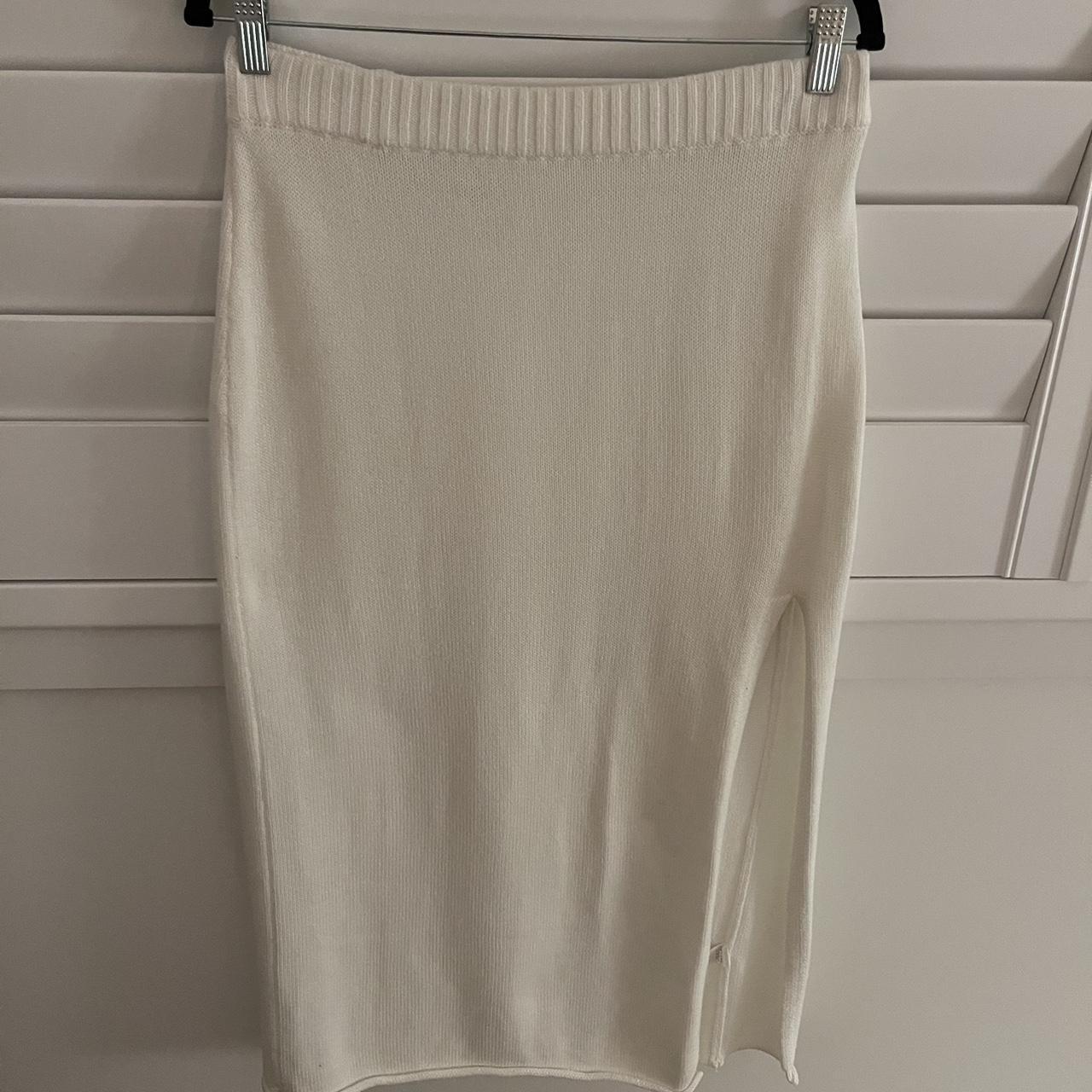 white knit midi skirt size medium worn once Depop