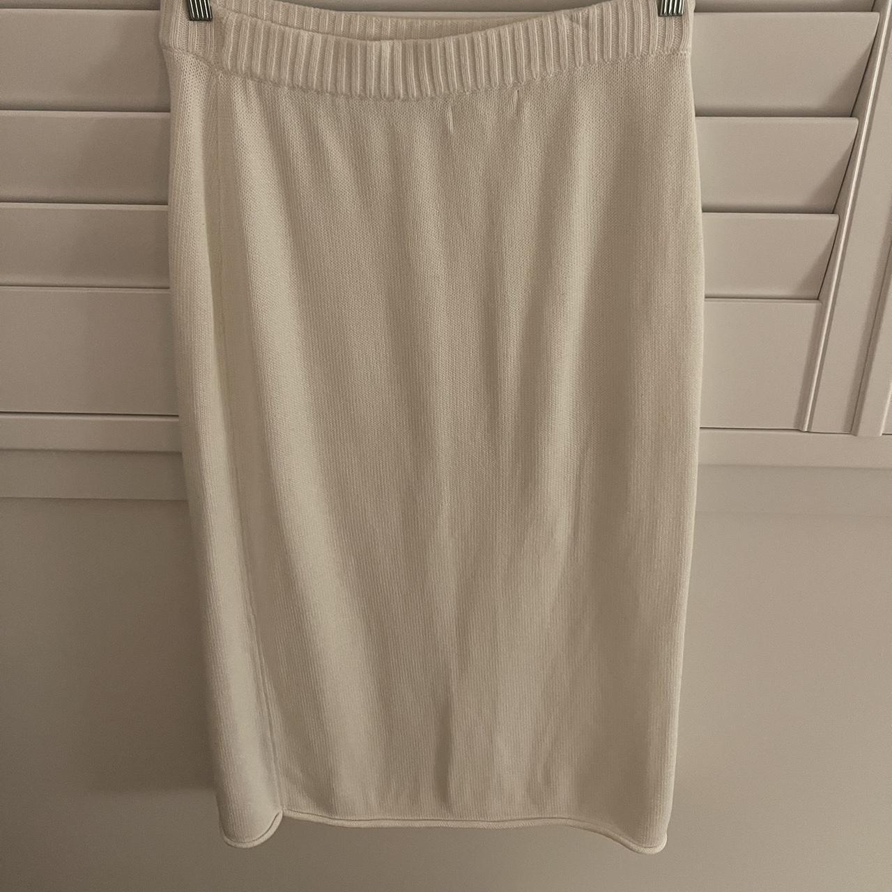 white knit midi skirt size medium worn once Depop