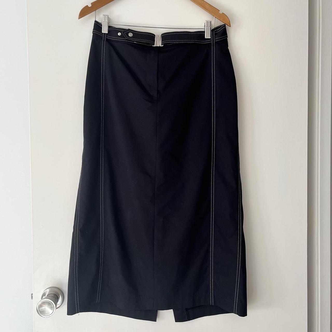 Navy blue midi skirt 🧚‍♂️ White contrast stitching and... - Depop