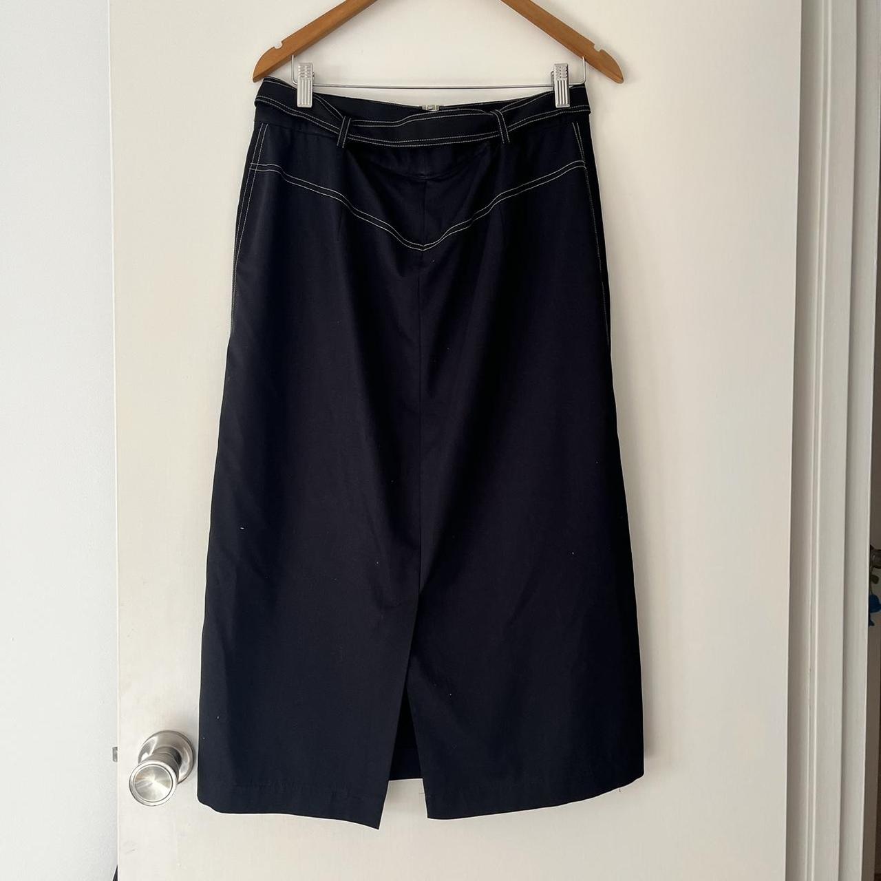 Navy blue midi skirt 🧚‍♂️ White contrast stitching and... - Depop