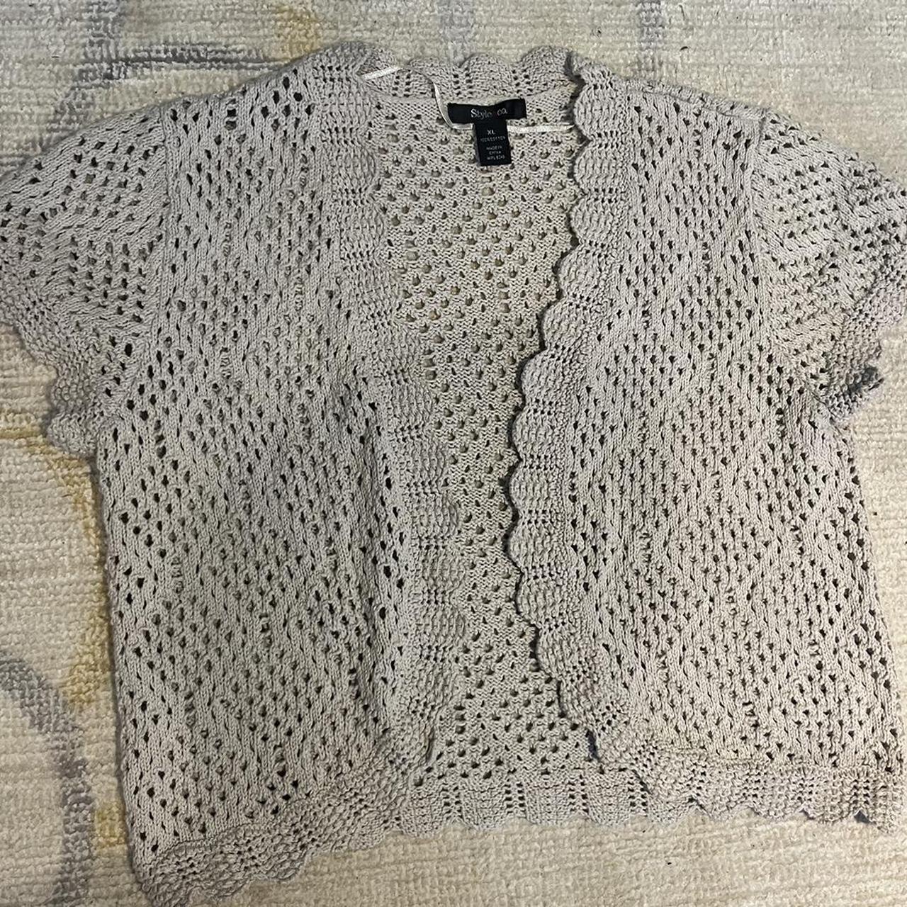 Style & Co. Women's Crochet Knit Shrug Front Open Cardigan Plus 1x Brown (P