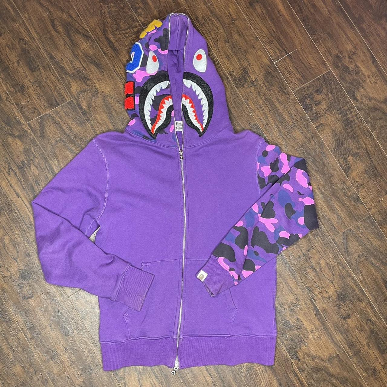 PURPLE BAPE SHARK HOODIE 9/10 CONDITION SIZE... - Depop