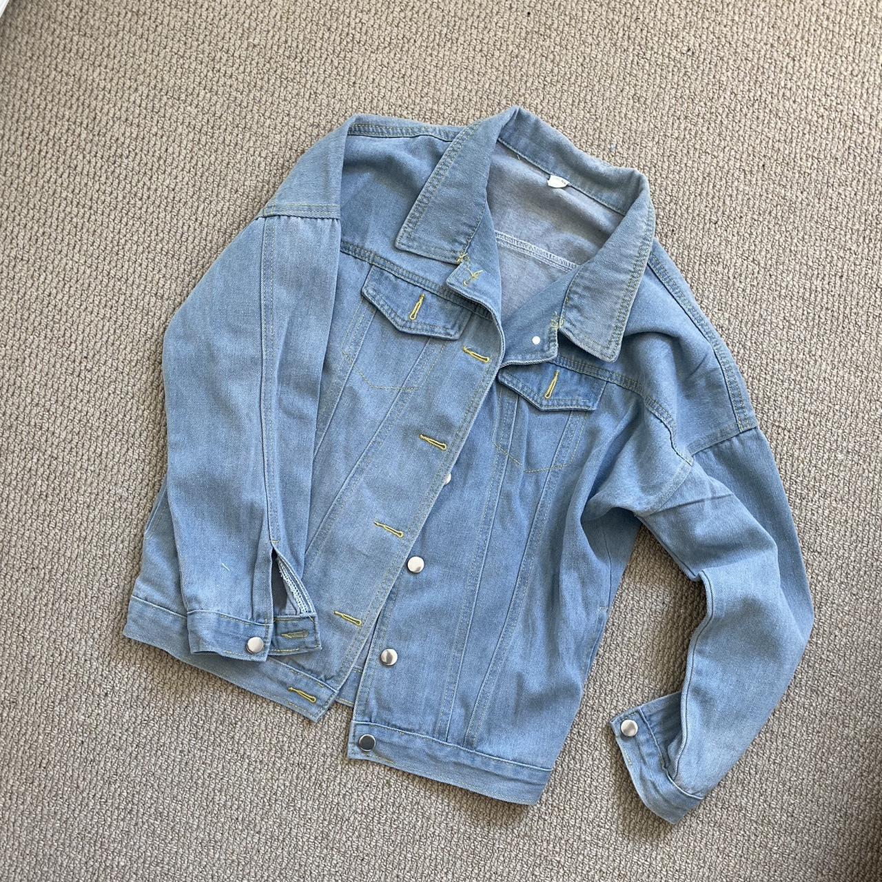 Light denim jacket With yellow stitching, brand new... - Depop