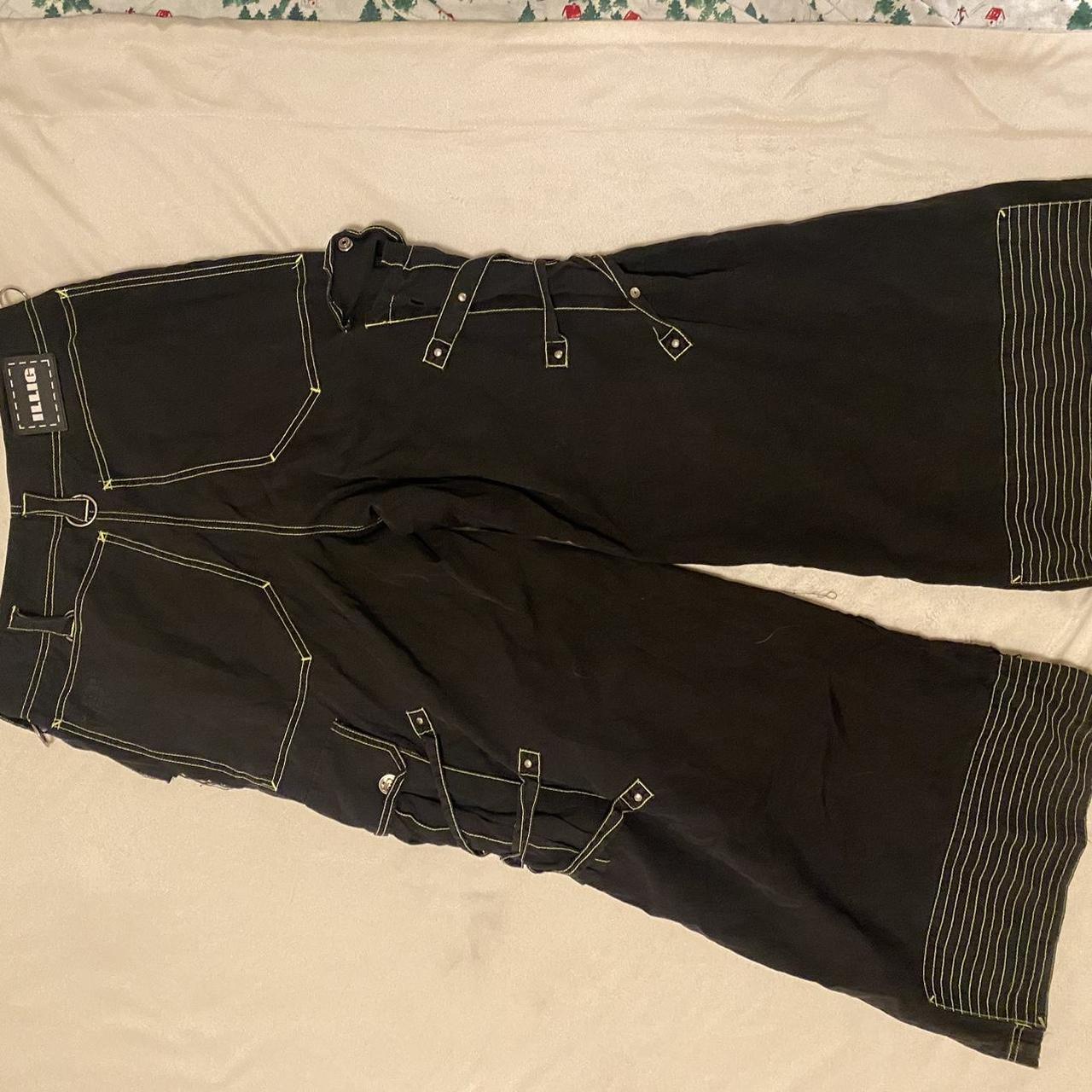 vintage black and green illig rave pants, size - Depop