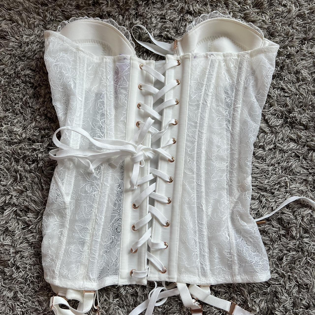 Savage x Fenty white embroidered lace corset... Depop