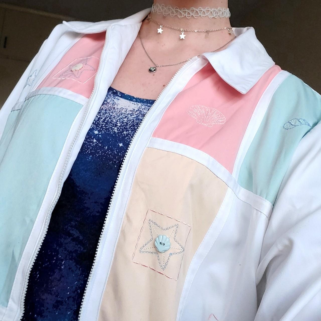 Embroidered pastel colour block shell jacket with... Depop