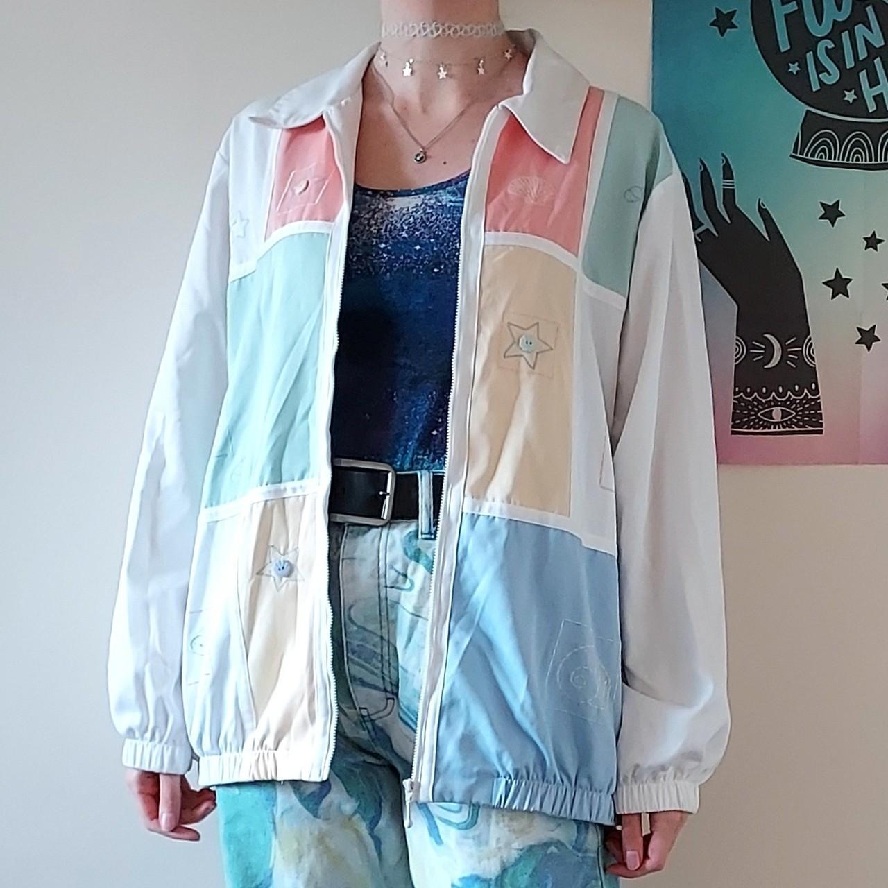 Embroidered pastel colour block shell jacket with... Depop
