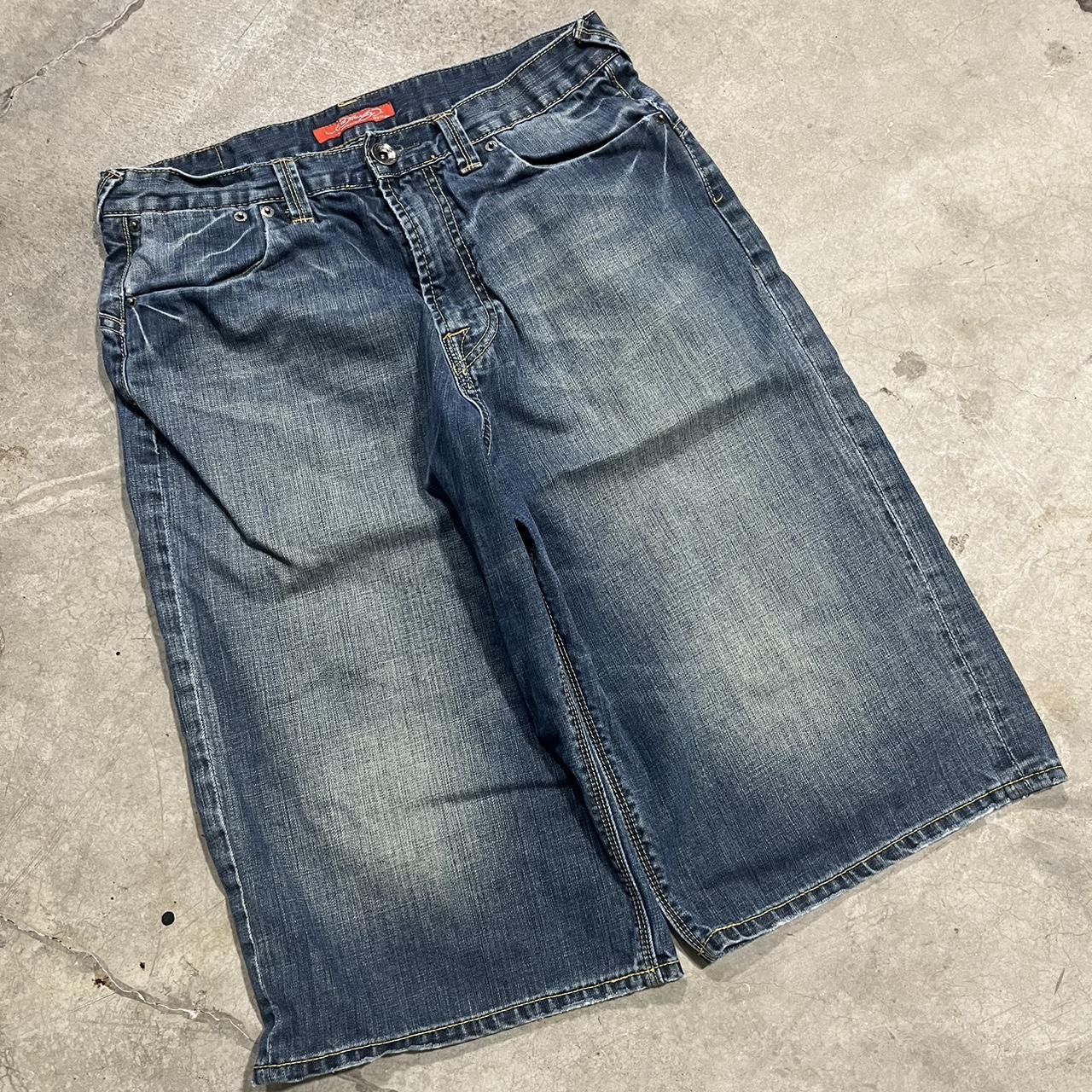 y2k ed hardy jorts -size: 34 -flaws: buttons... - Depop