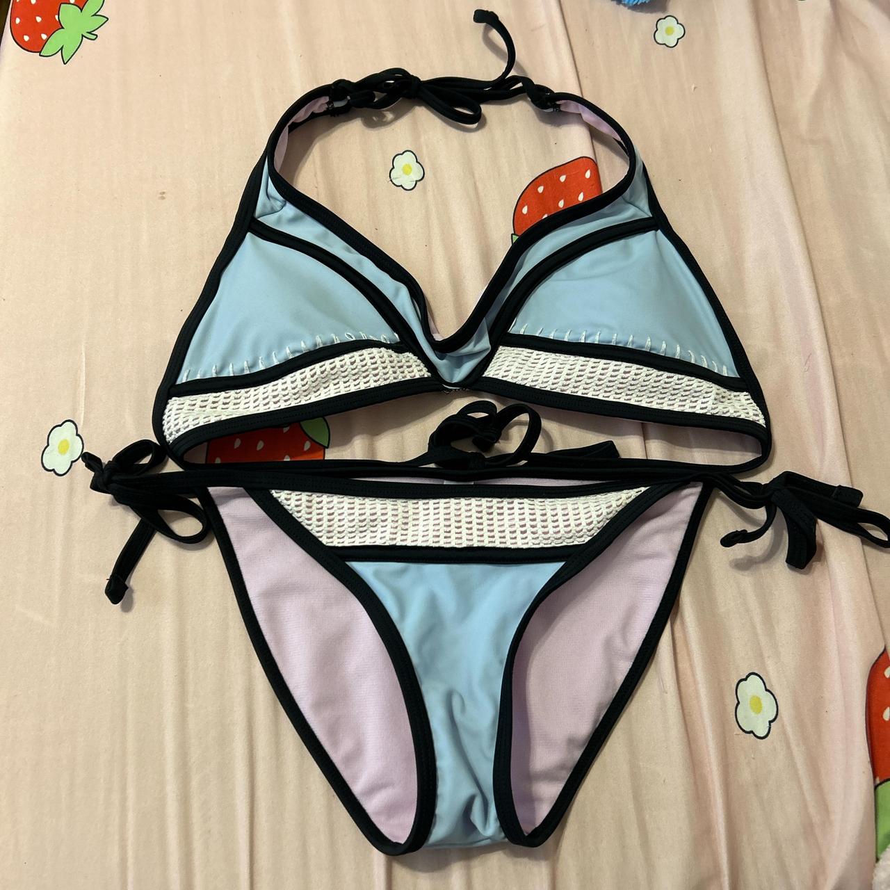 BLUE AND LAVENDER BIKINI SET Top size S Bottom. Depop