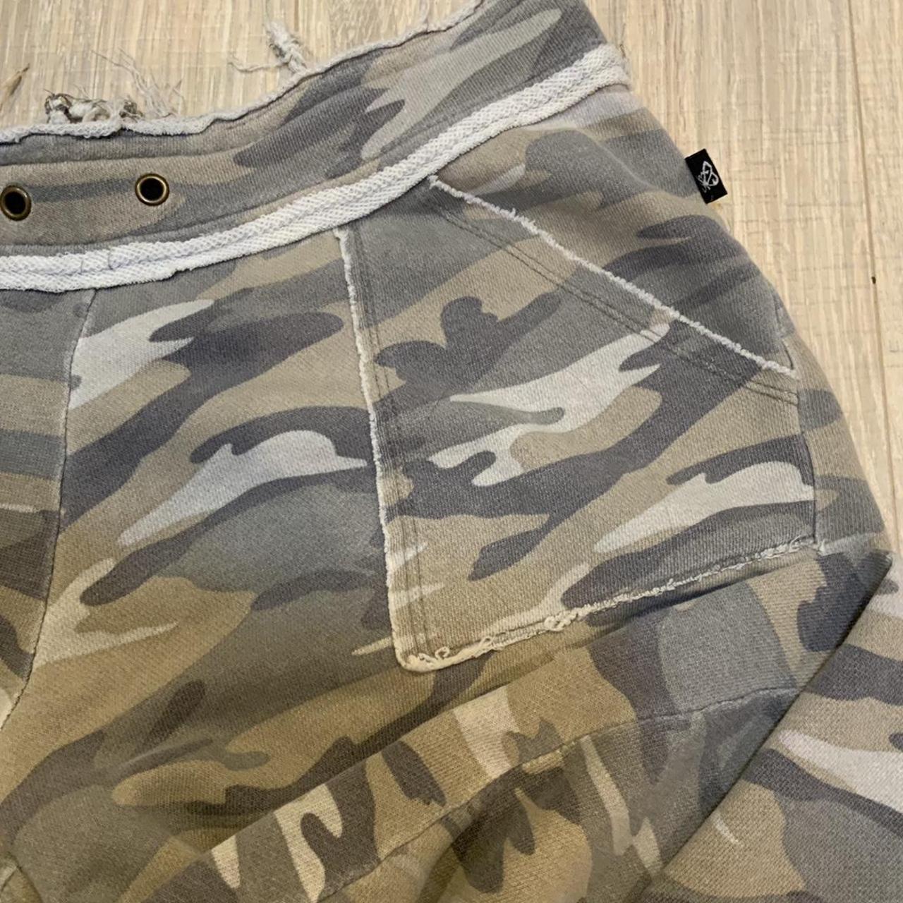 Distressed low rise self esteem flared camo sweats... - Depop