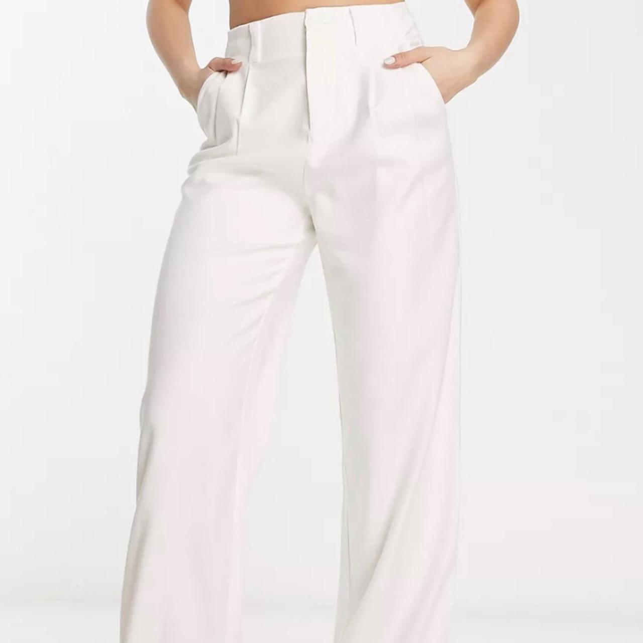 Stradivarius linen look wide leg trouser in white Depop