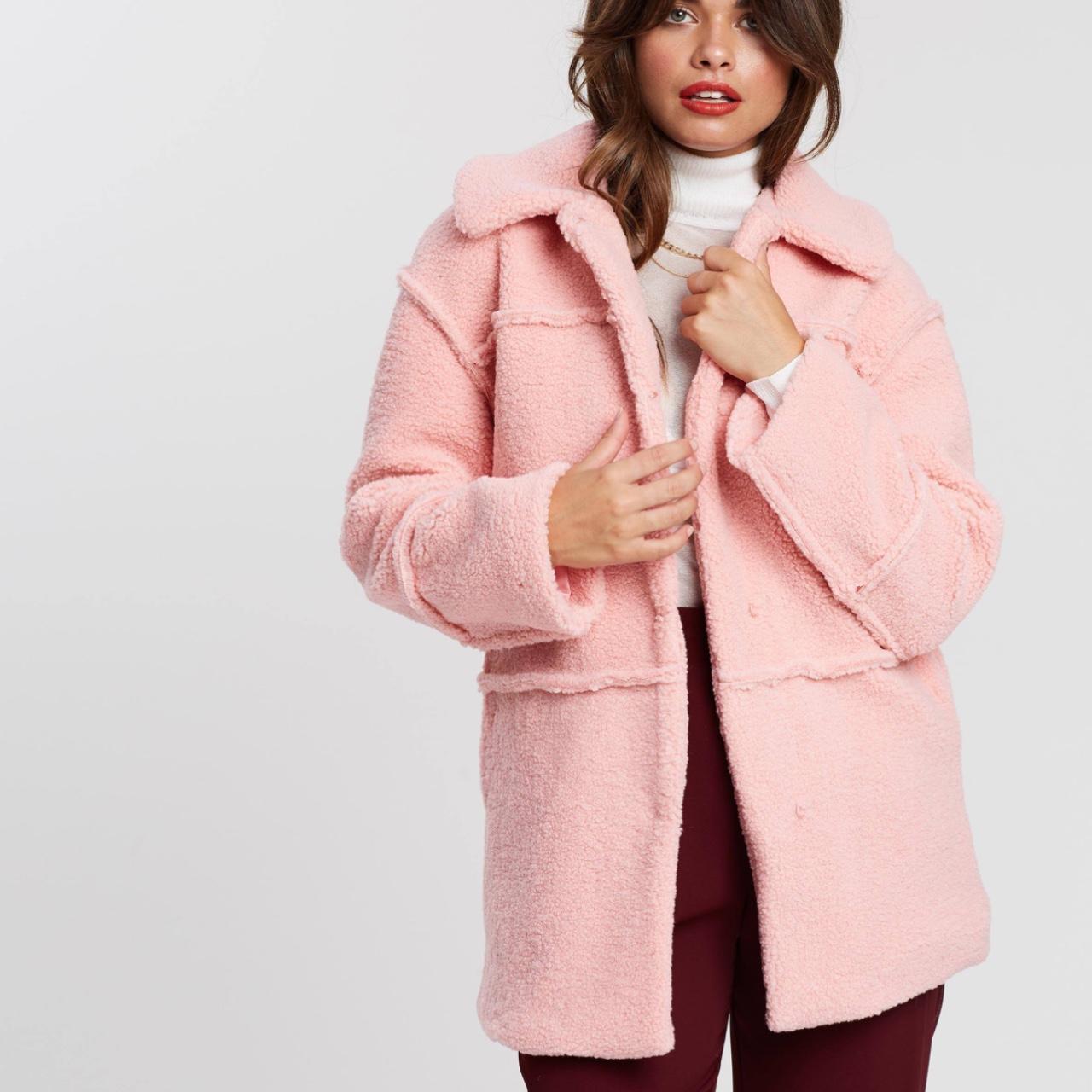 Pink teddy coat topshop best sale