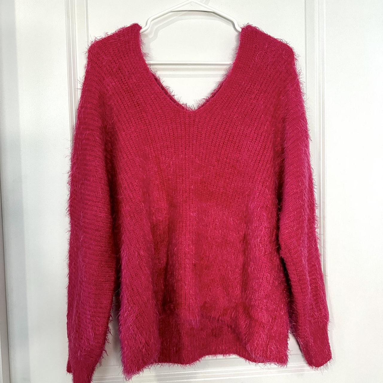 Halogen fuzzy v outlet neck sweater