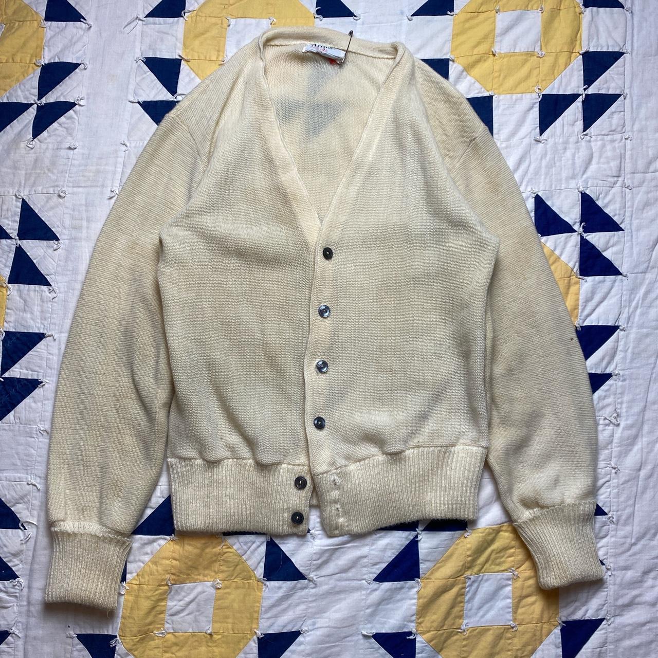 vintage 70s acrylic cardigan no size tag fits... - Depop