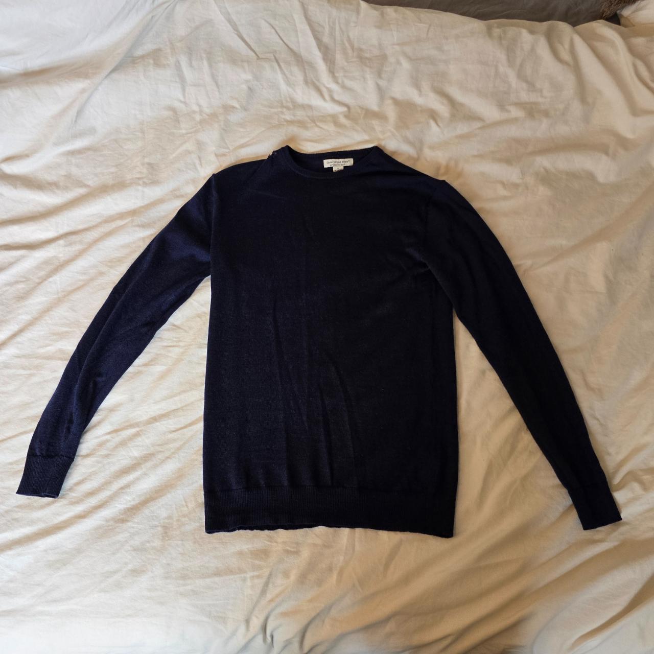 Navy 100% Merino Wool crew neck jumper Cedar Wood... - Depop