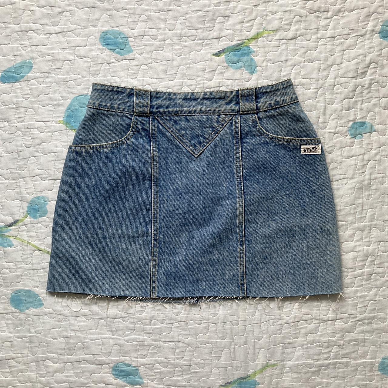 Ah Mazing Vintage 80s Denim Mini Skirt By Guess Size Depop 9381