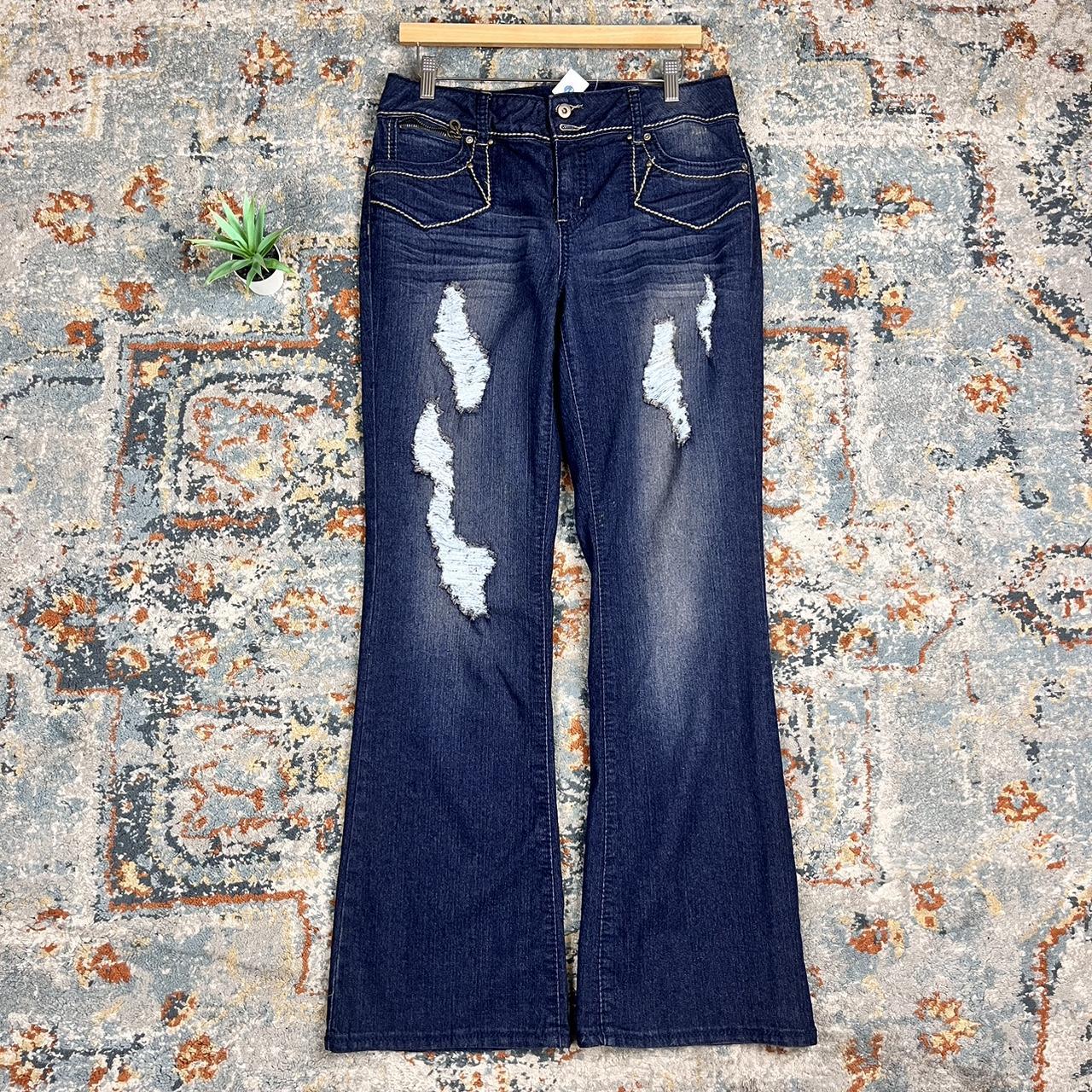 Vintage Y2K Rhinestone Baggy Jeans 16x32 light... Depop