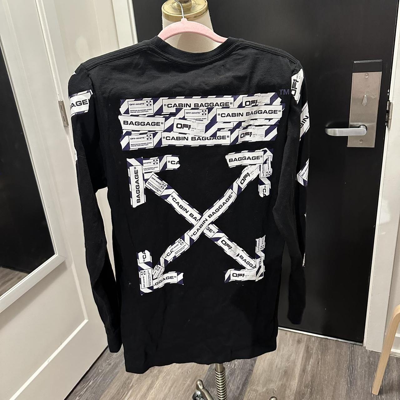 Off-White Airport Tape Long Sleeve Tee in Black &... - Depop