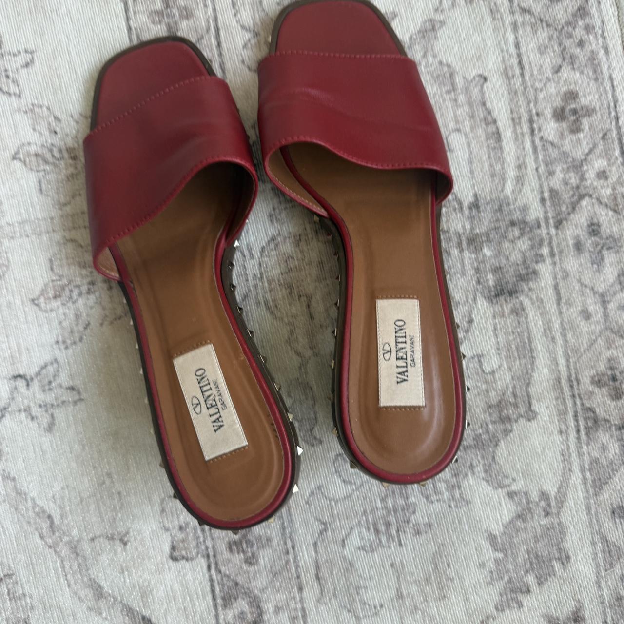 Valentino Women's Slides - Red/Burgundy - US 7 – • Valentino