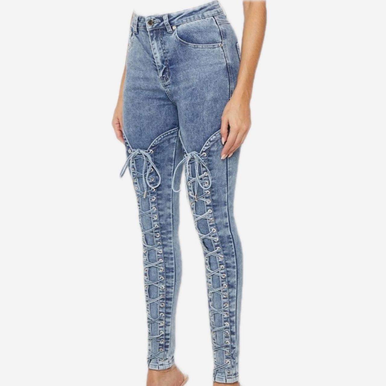 NEW Maniere retailer De Voir Lace Up Cut Out Skinny Jeans 2