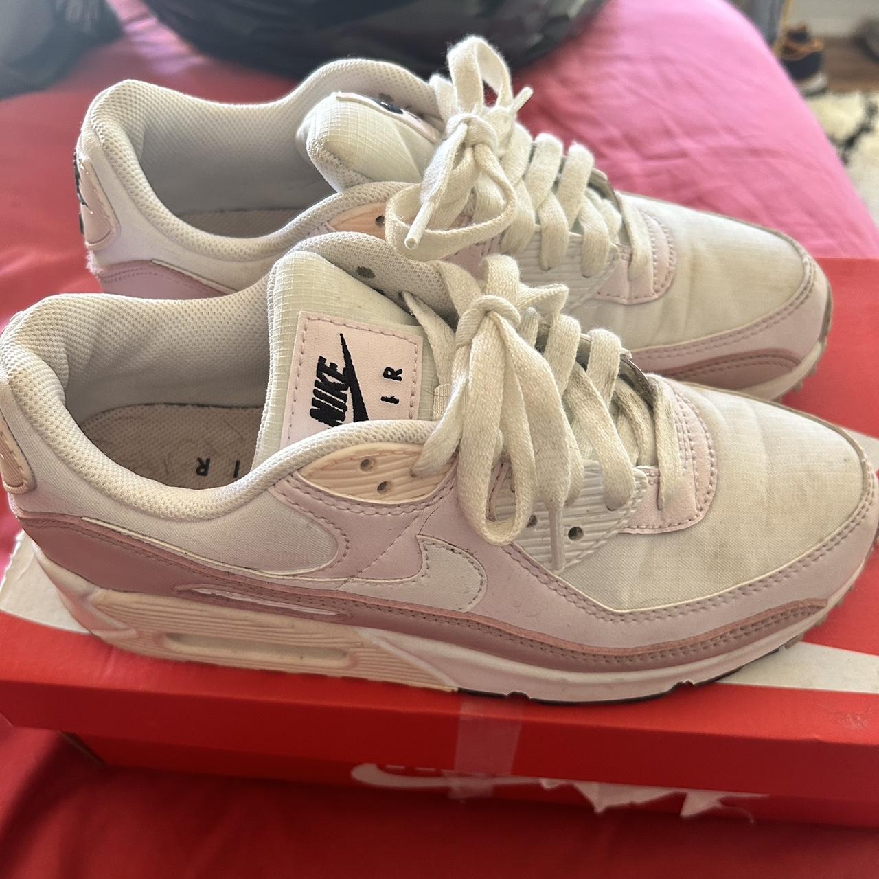 Nike air max 90 pink and white trainers Worn a... - Depop