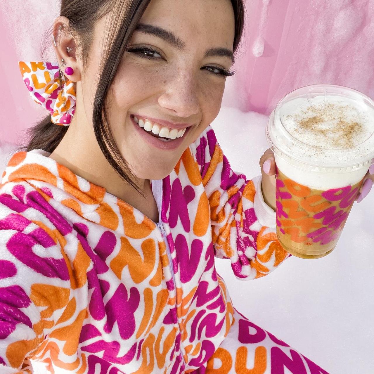 Dunkin donuts onesie pajamas as seen on Depop