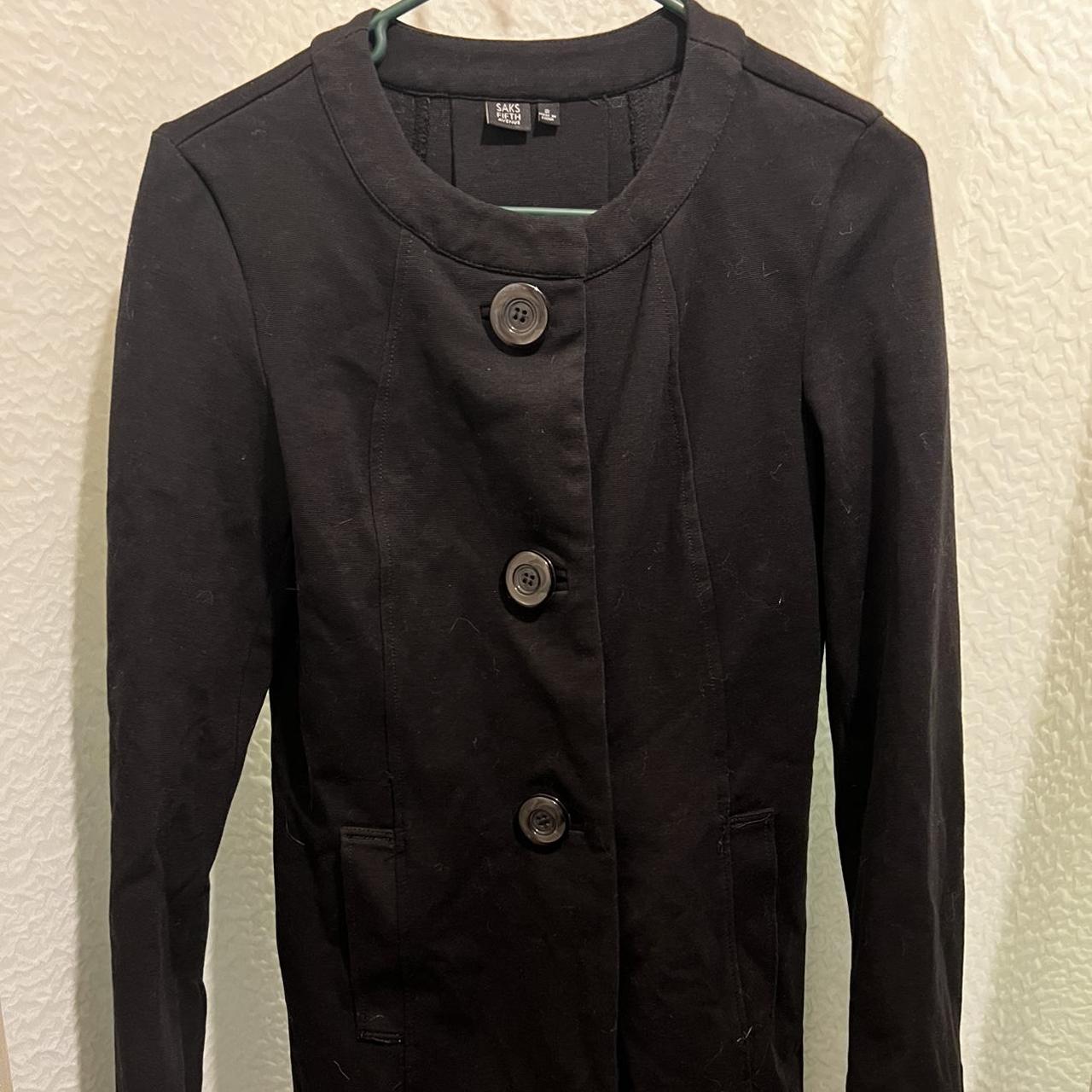 Saks Fifth Avenue Women's Black Coat | Depop