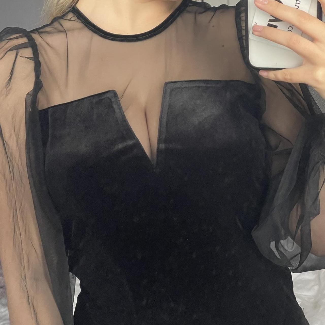 Shein black velvet mesh cleavage top, with puffy