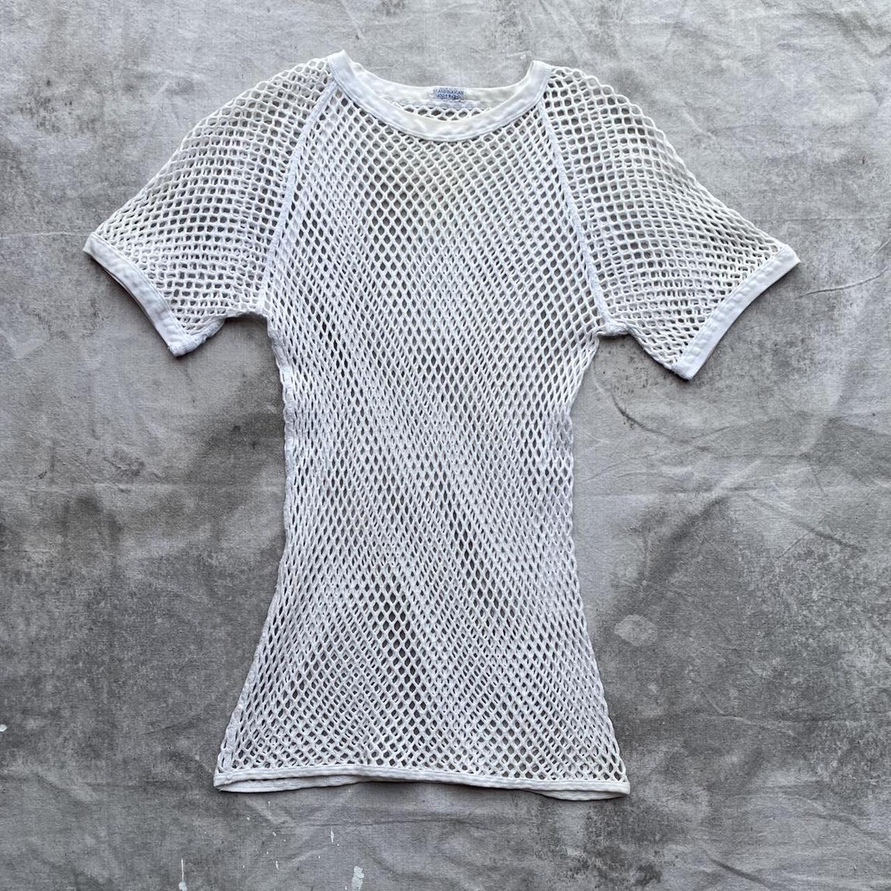 Vintage 70s Scandinavian Knitters White Fishnet... - Depop