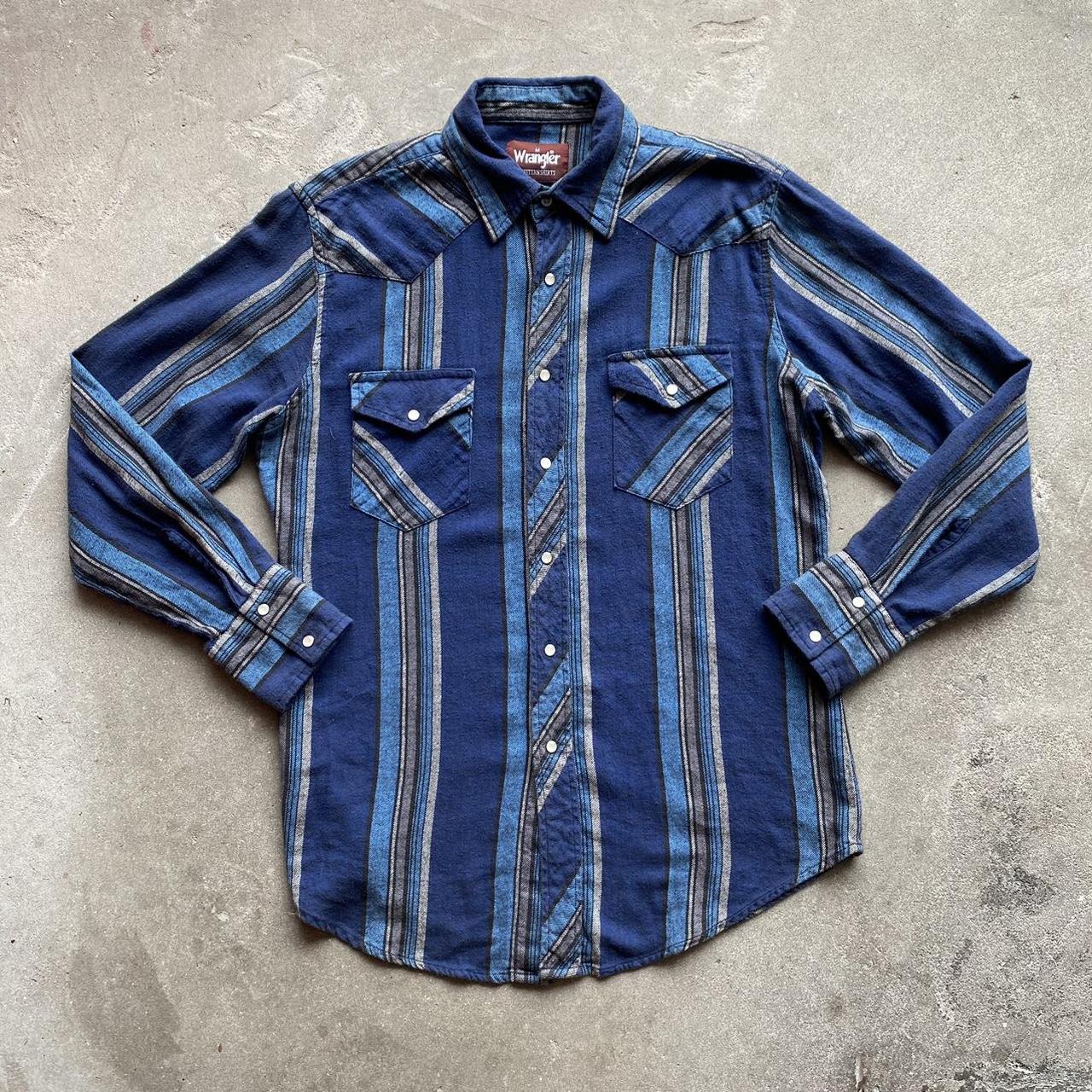 Vintage Wrangler Blue Striped Western Pearl Snap 70s | Depop