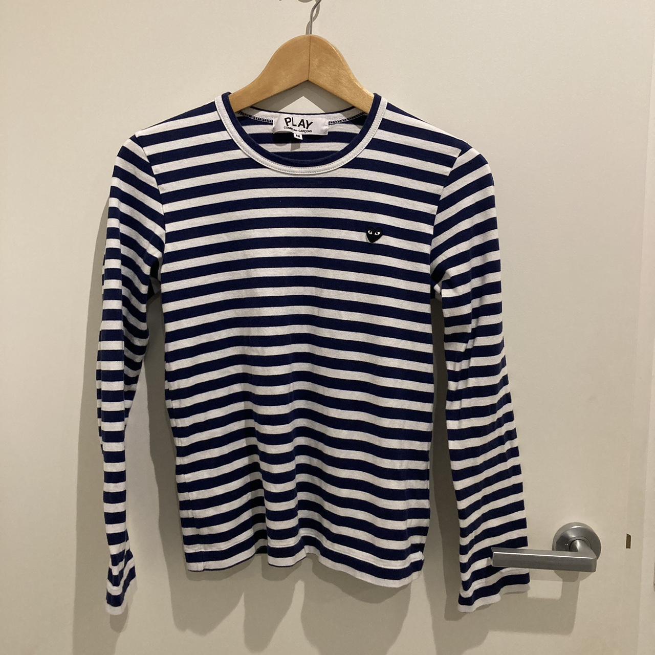 Navy and white striped CDG long sleeve ️ - Depop