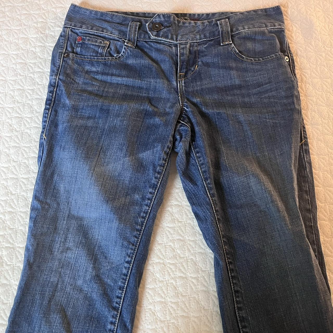 1969 y2k low-rise blue jeans - wide waistband -... - Depop