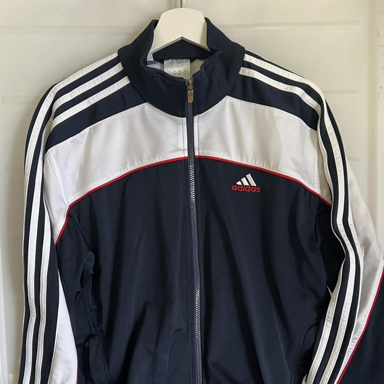 ADIDAS ZIPPED TRACKSUIT TOP / NAVY WHITE RED / MEN’s... - Depop