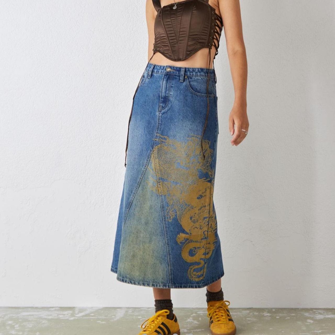 jaded london denim midi maxi skirt with