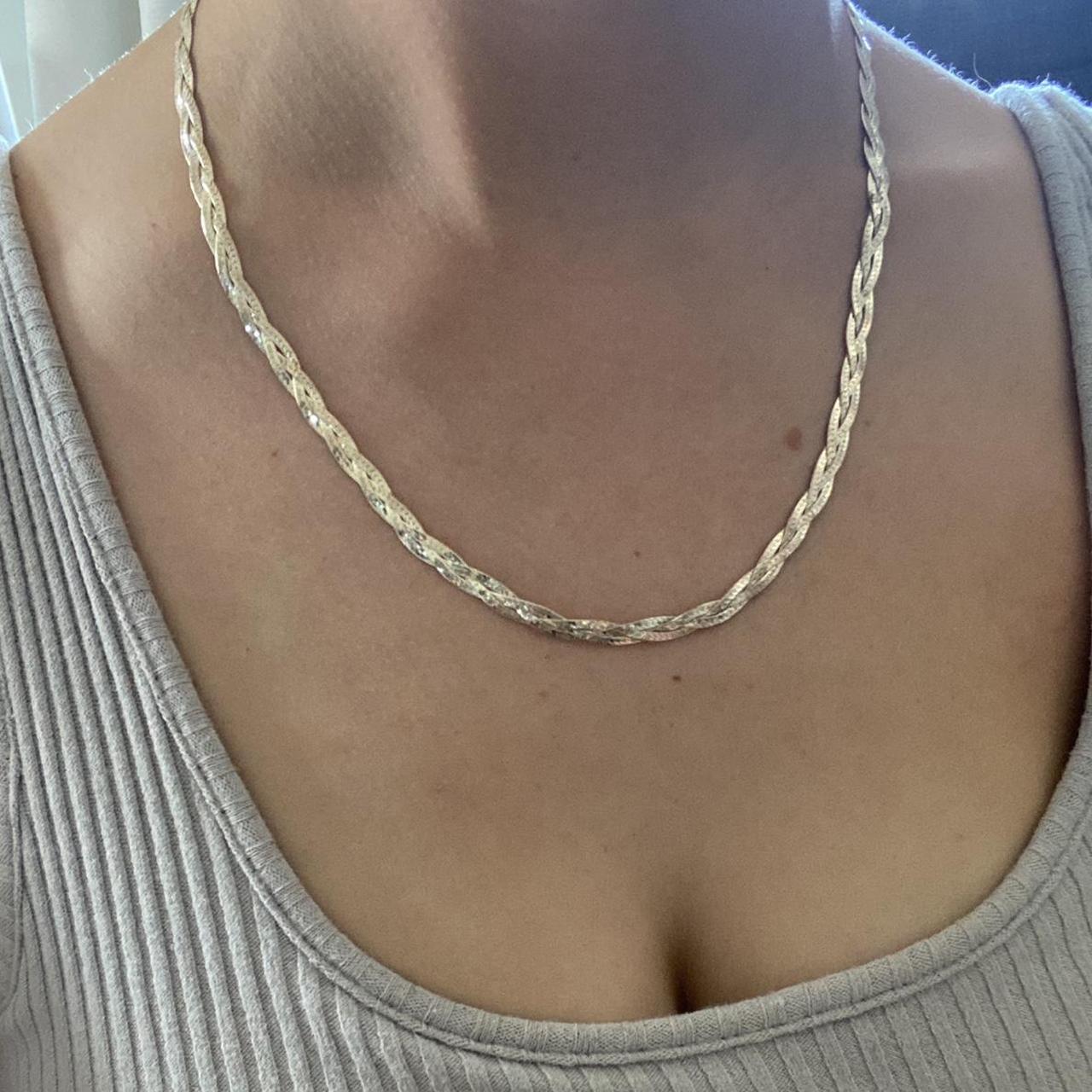 Beautiful Two Sided Special Braided Herringbone Necklace 18K Gold Oldmine