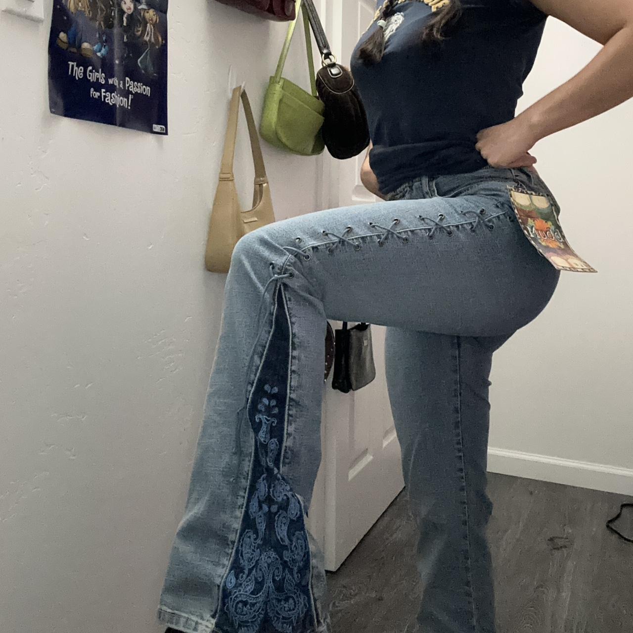 Y2K paisley lace flare jeans I can’t believe it and... Depop