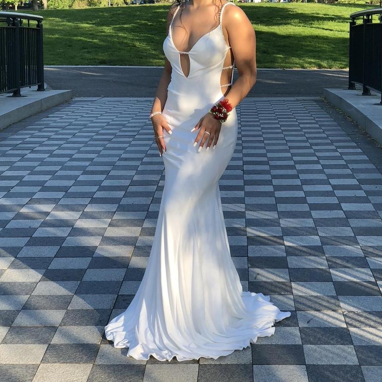 Jovani gown mermaid style White with cutouts and... - Depop