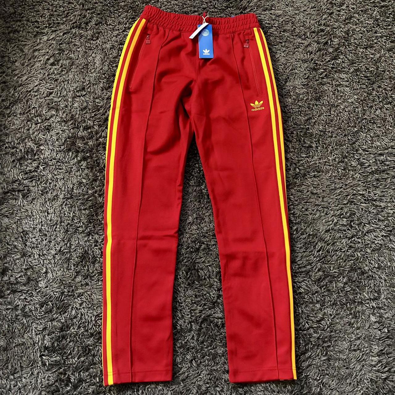 NEW adidas Beckenbauer Track Pants Red/Yellow Spain - Depop