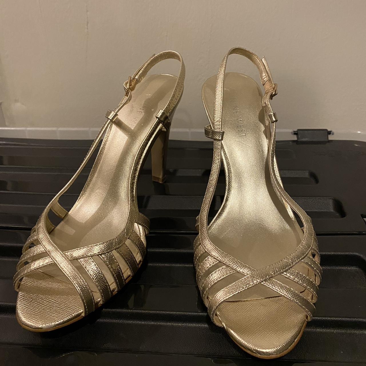 Gold Nine West heeled sandals Size UK... - Depop