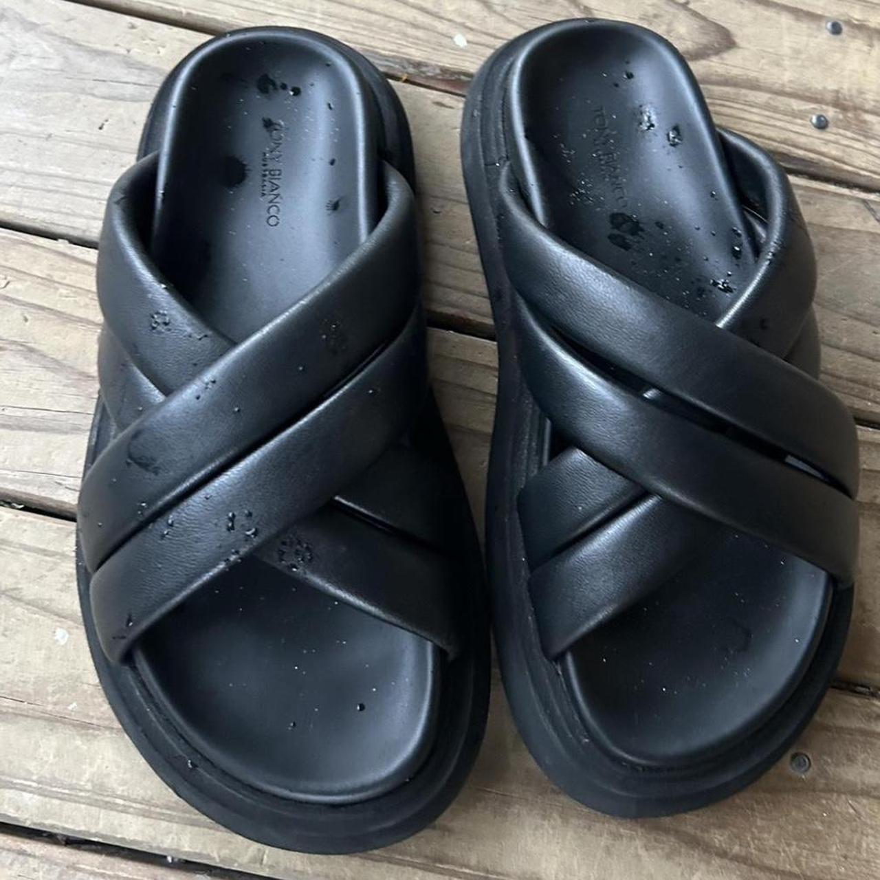 Toni Bianca black leather sandals size 35 5 5.5 - Depop