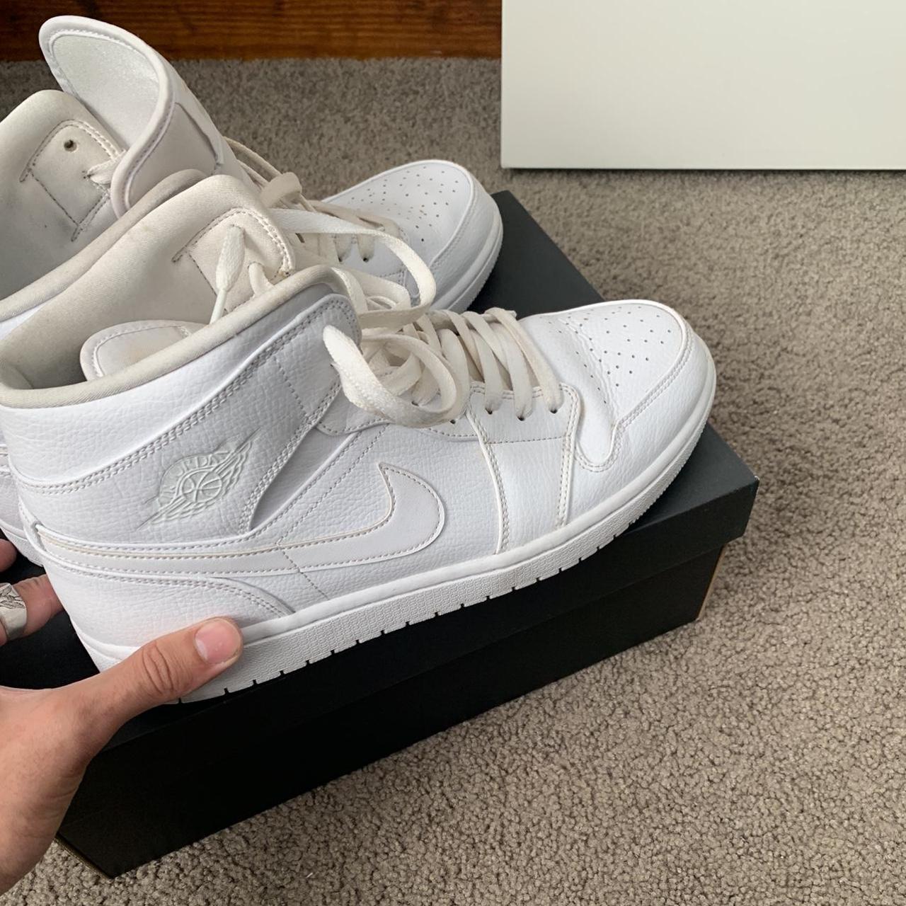 Triple white Jordan 1 Mids •Condition: Used (would... - Depop