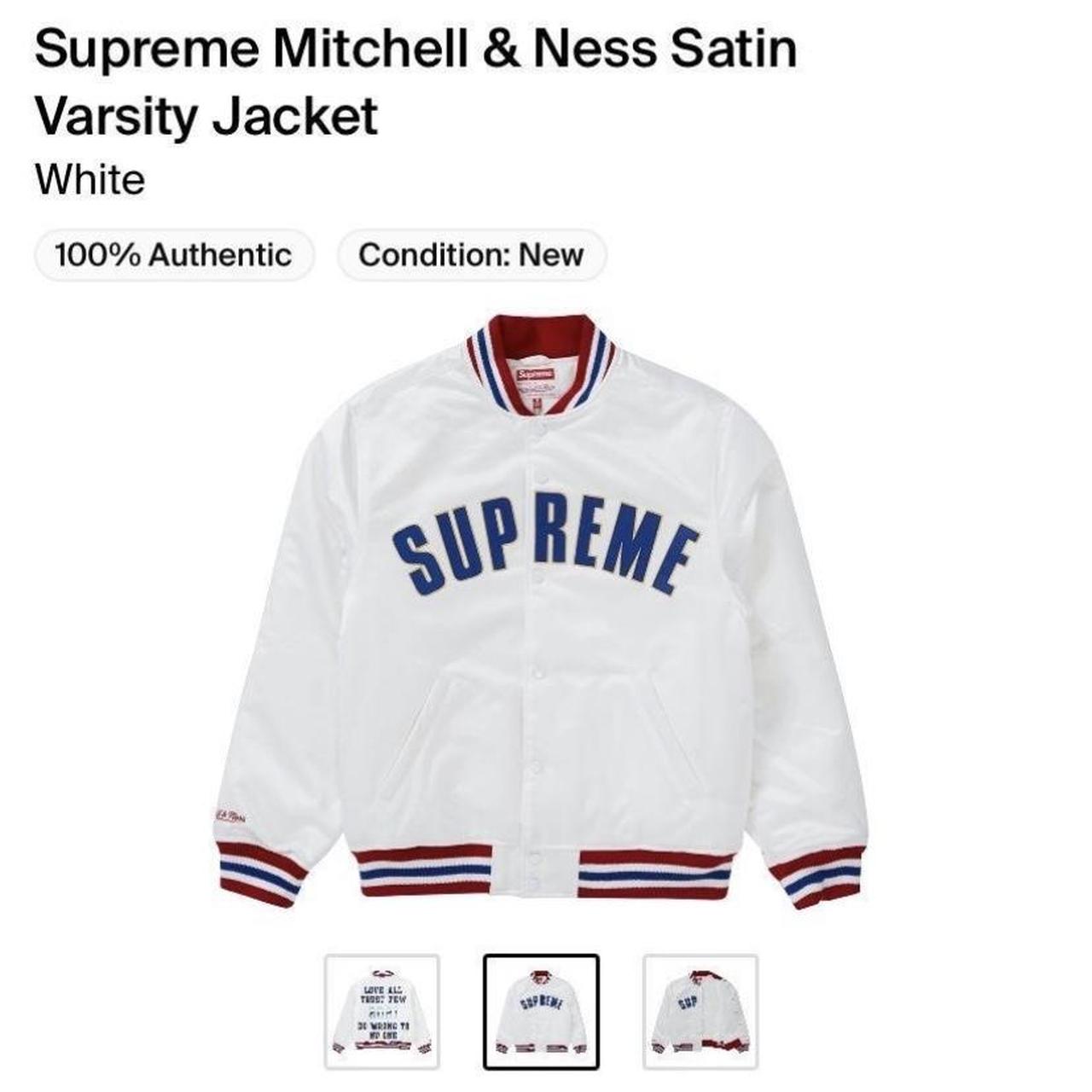 Supreme Mitchell and Ness Satin Varsity Jacket - Depop