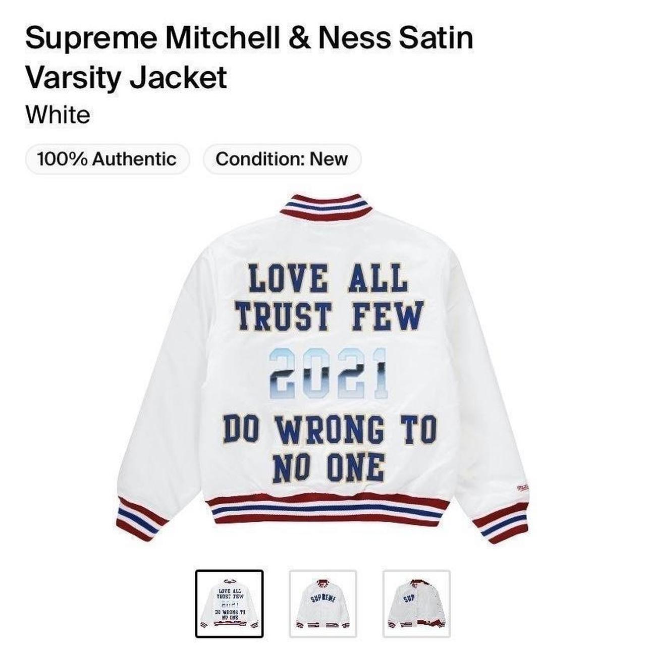 Supreme Mitchell and Ness Satin Varsity Jacket - Depop